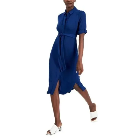 alfani shirt dress Msrp Alfani Women Satin Utility Tie-Waist Shirtdress Black Size Large